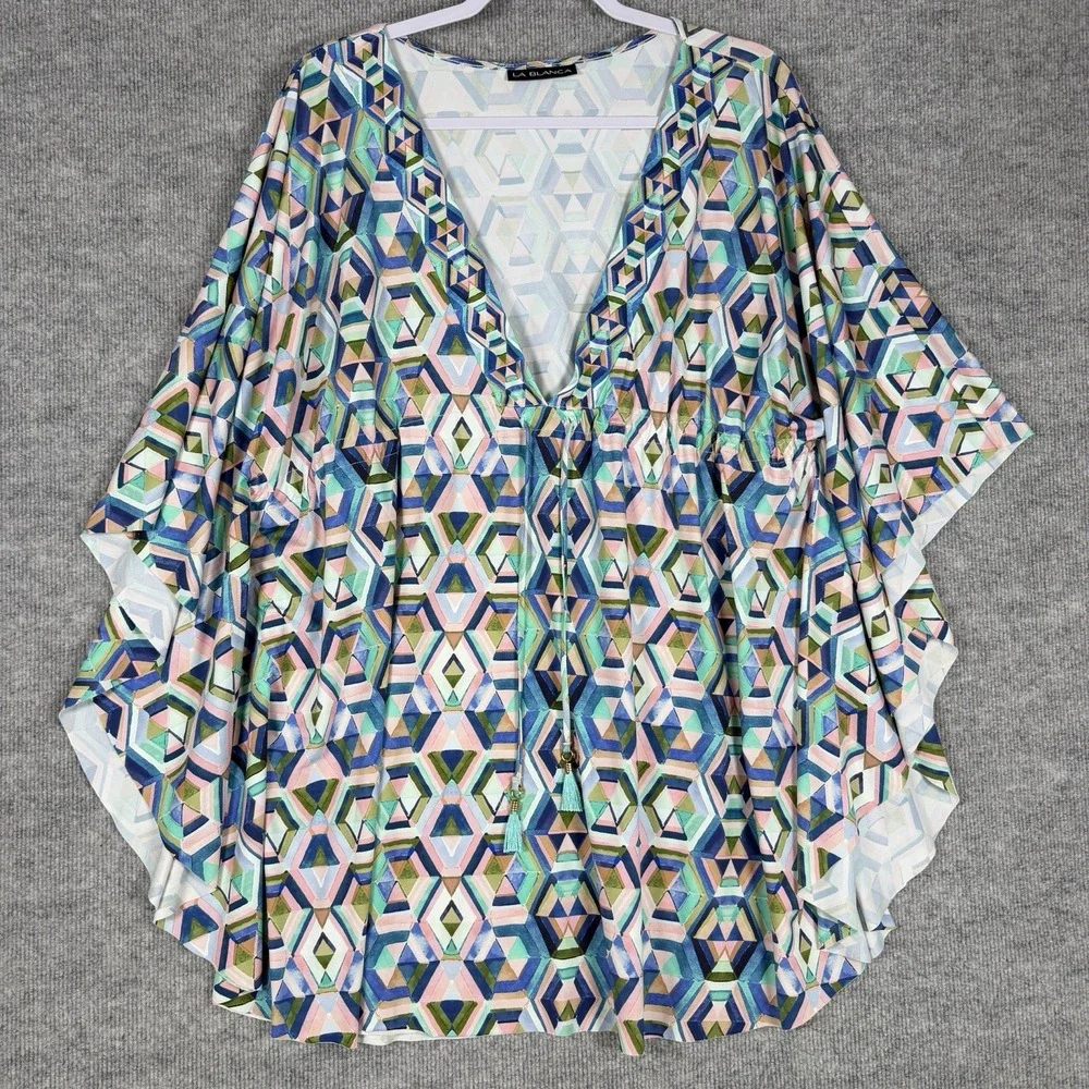 La Blanca Size-XL Womens Coverup Riveria Geometric Print Short Kaftan
